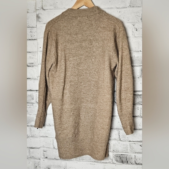 H&M Long Tan Open Front Cardigan XS Soft Knit Wool Blend Cozy Layering - Picture 3 of 8